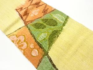 手織り真綿紬松皮菱に花葉模様織出し名古屋帯